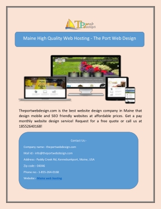 Maine High Quality Web Hosting - The Port Web Design