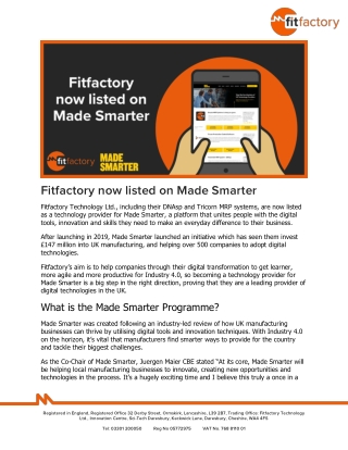 Fitfactory now listed on Made Smarter