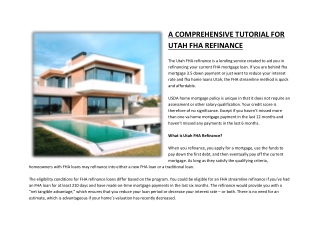 A COMPREHENSIVE TUTORIAL FOR UTAH FHA REFINANCE