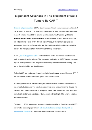 Significant Advances In The Treatment of Solid Tumors By CAR-T Biochempeg