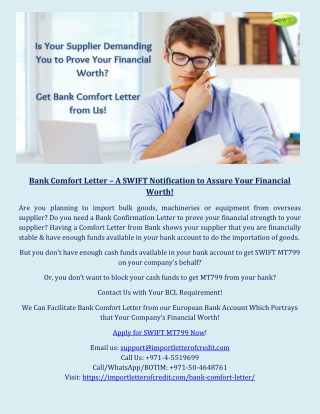 Bank Comfort Letter – BCL Process – SWIFT MT799