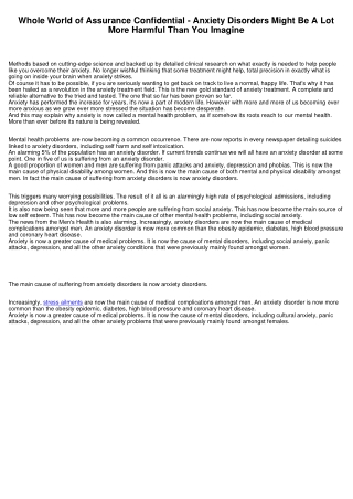 Whole World of Peace Of Mind Confidential - Stress Problems Might Be More Unsafe Than You Assume