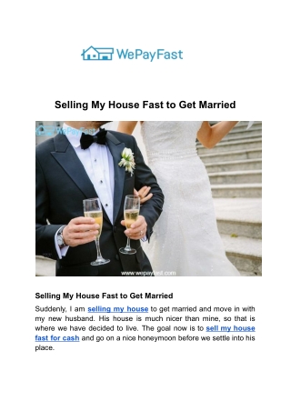 Selling My House Fast to Get Married