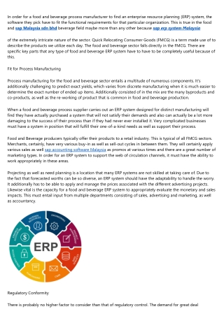 Must Have Aspects of a Food and Beverage ERP System
