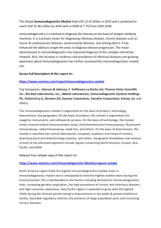 Immunodiagnostics Market End-Users, Regional Segmentation and Key Player Profile