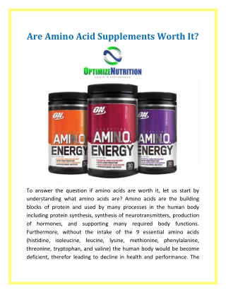 Are Amino Acid Supplements Worth It