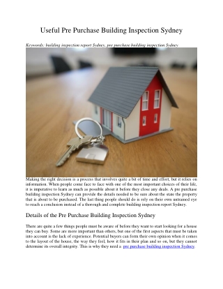 Useful Pre Purchase Building Inspection Sydney