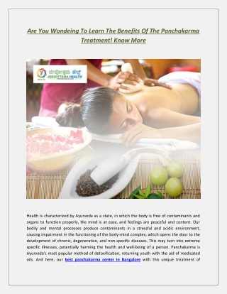 Are You Wondeing To Learn The Benefits Of The Panchakarma Treatment