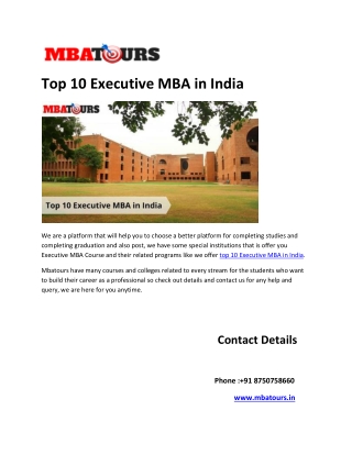 Mbatours Offers Top 10 Executive MBA in India