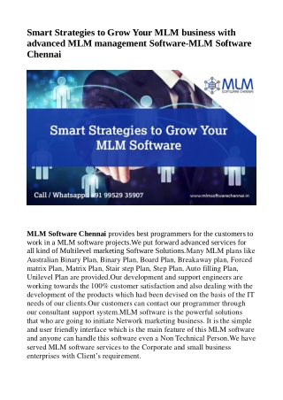 Smart Strategies to Grow Your MLM Software - MLM Software Chennai