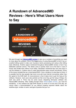 A Rundown of AdvancedMD Reviews - Here's What Users Have to Say