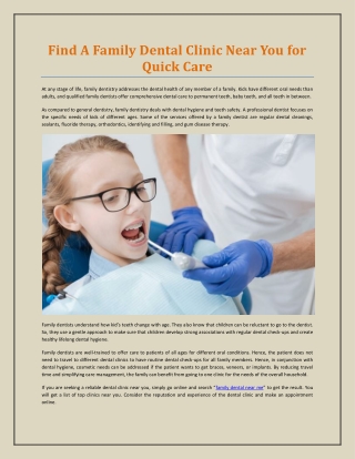 Find A Family Dental Clinic Near You for Quick Care