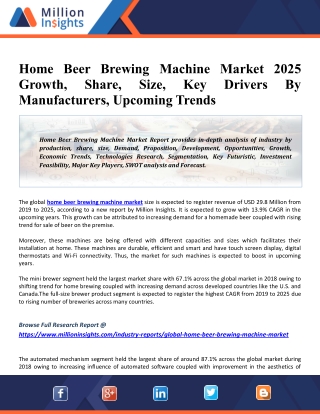 Home Beer Brewing Machine Market 2025 Growth, Share, Size, Key Drivers