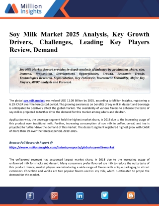 Soy Milk Market 2025 Global Size, Share, Trends, Type, Application