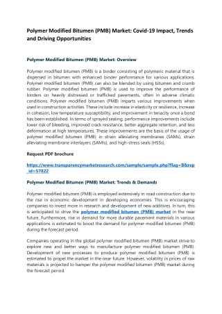 Polymer Modified Bitumen (PMB) Market: Covid-19 Impact & Trends