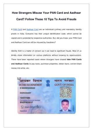 How Strangers Misuse Your PAN Card and Aadhaar Card. Follow These 10 Tips To Avoid Frauds