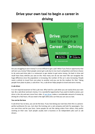 Drive your own taxi to begin a career in driving article