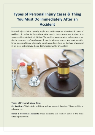 Types of Personal Injury Cases & Thing You Must Do Immediately After an Accident