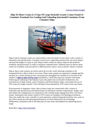 Automation And Remote Control Of STS Cranes Are Examples Of Technological Advanc