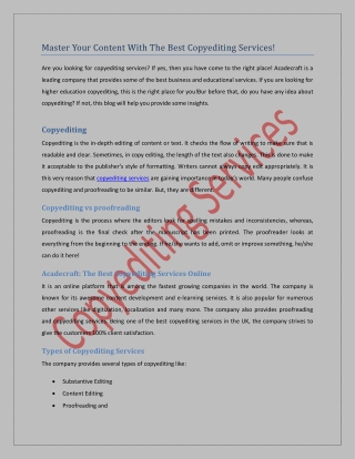 Master Your Content With The Best Copyediting Services!