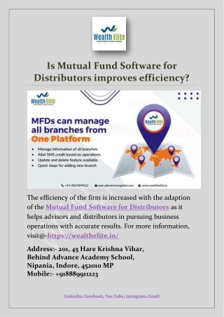 Is Mutual Fund Software for Distributors improves efficiency