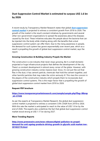 Dust Suppression Control Market is estimated to surpass US$ 1.6 bn by 2026