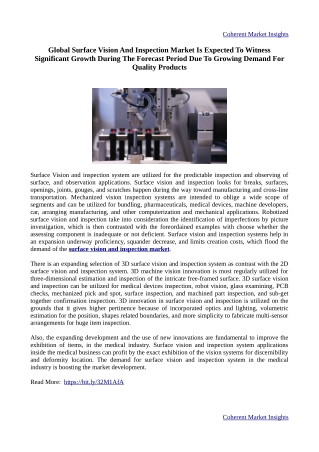 Surface Vision And Inspection Market Report, Size, Share, Growth, Trends and For