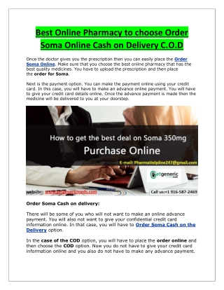 Best Online Pharmacy to choose Order Soma Online Cash on Delivery C.O.D