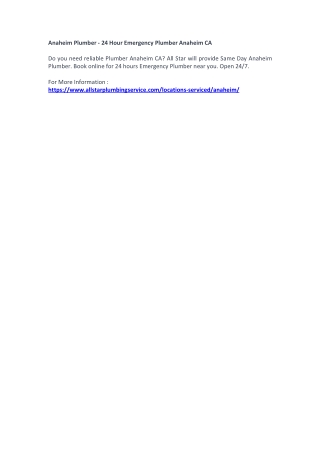 Anaheim Plumber - 24 Hour Emergency Plumber Anaheim CA