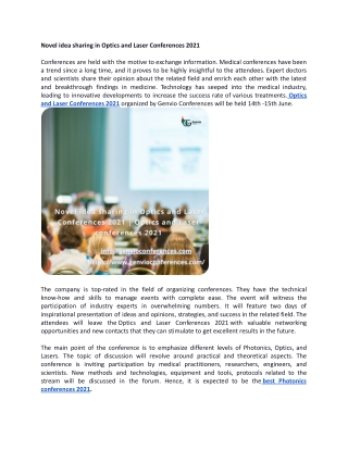 Novel idea sharing in Optics and Laser Conferences 2021