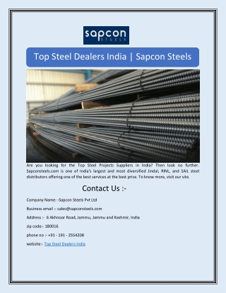 Top Steel Dealers India | Sapcon Steels