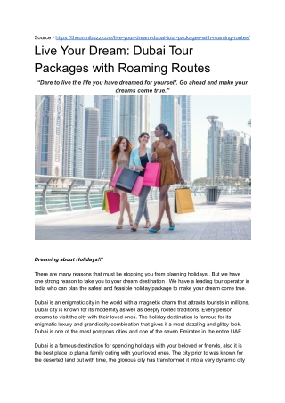 Dream come true with Dubai Tour Package with Roaming Routes