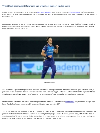 Trent Boult says Jasprit Bumrah is one of the best bowlers in slog overs