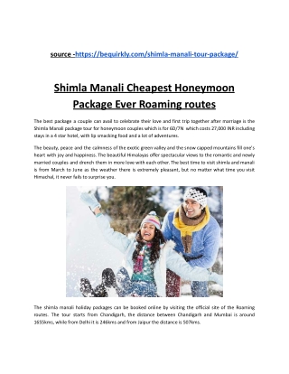 Shimla Manali Cheapest Honeymoon Package Ever Roaming routes.