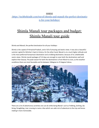 Shimla Manali tour packages and budget_ Shimla Manali tour guide.