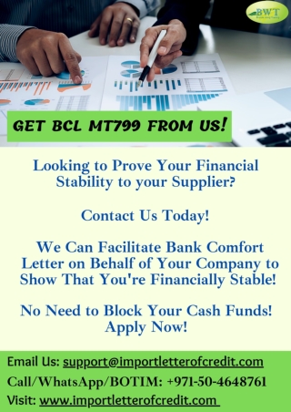 Bank Comfort Letter – Get SWIFT MT799