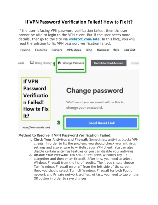 If VPN Password Verification Failed! How to Fix it? Webroot.com/safe
