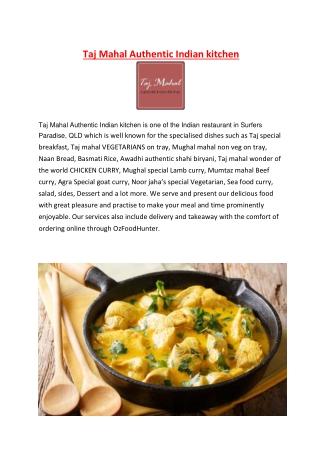 5% off - Taj Mahal Authentic Indian kitchen Menu, QLD