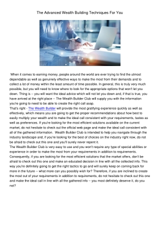 TheAdvancedWealthBuildingTechniquesForYou