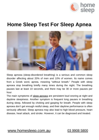 Home Sleep Test For Sleep Apnea