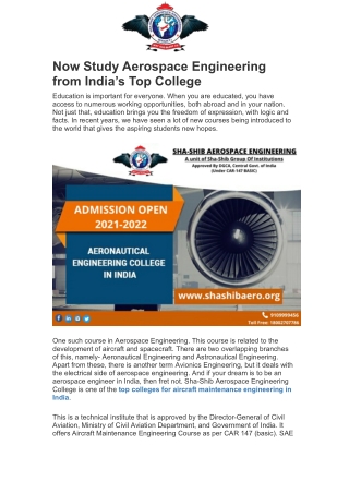 Now Study Aerospace Engineering from India’s Top College