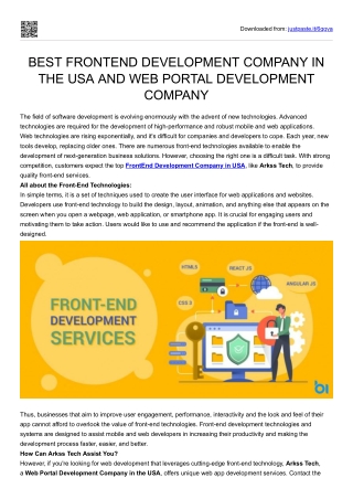 BEST FRONTEND DEVELOPMENT COMPANY IN THE USA AND WEB PORTAL DEVELOPMENT COMPANY