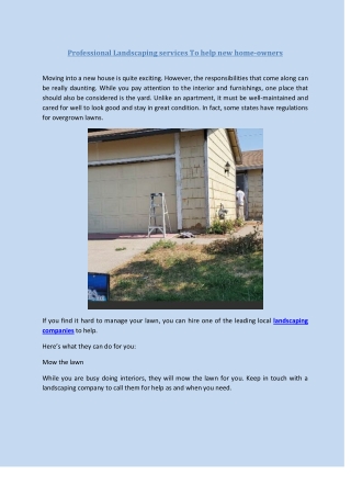 Professional Landscaping services To help new home-owners