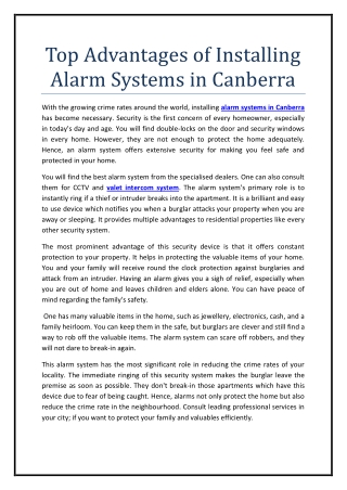 Top Advantages of Installing Alarm Systems in Canberra