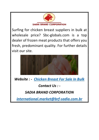 Chicken Breast for Sale in Bulk | Sbc-globals.com