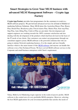 Smart Strategies to Grow Your MLM Software - Crypto App Factory