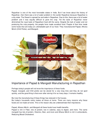 Importance of Papad & Mangodi Manufacturing in Rajasthan