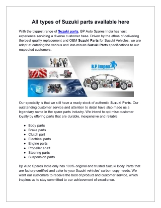 Buy Suzuki Parts Online