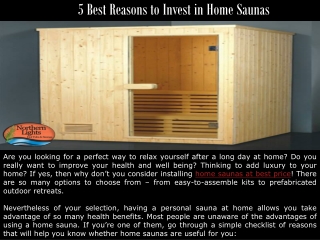 5 Best Reasons to Invest in Home Saunas