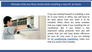 Mistakes that you Must Avoid while installing a new AC at Home